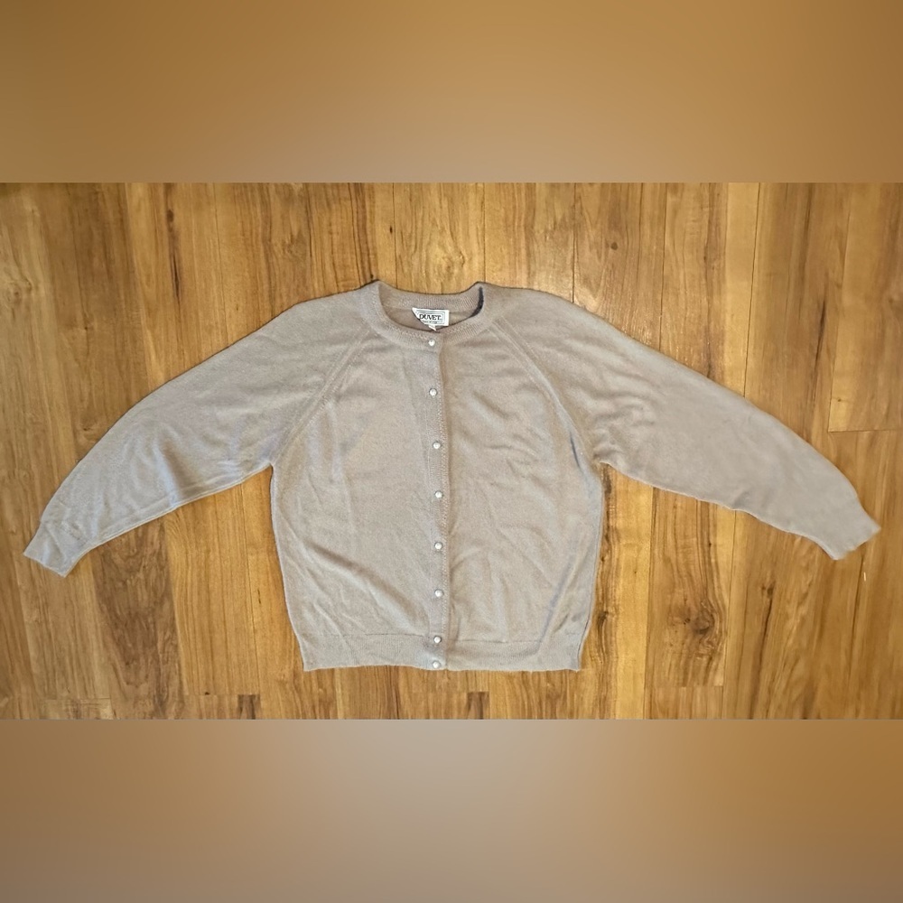 1980s DUVET Large Sweater Vintage Button-up Beige 100% Acrylic - Picture 4 of 12